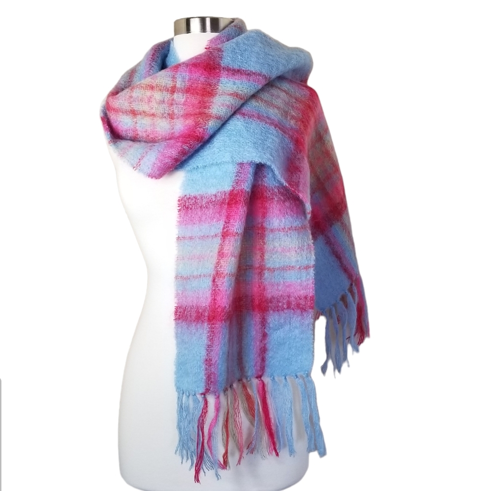 Mohair Wool Scarf Pastel Blue Pink John Hanly Ireland